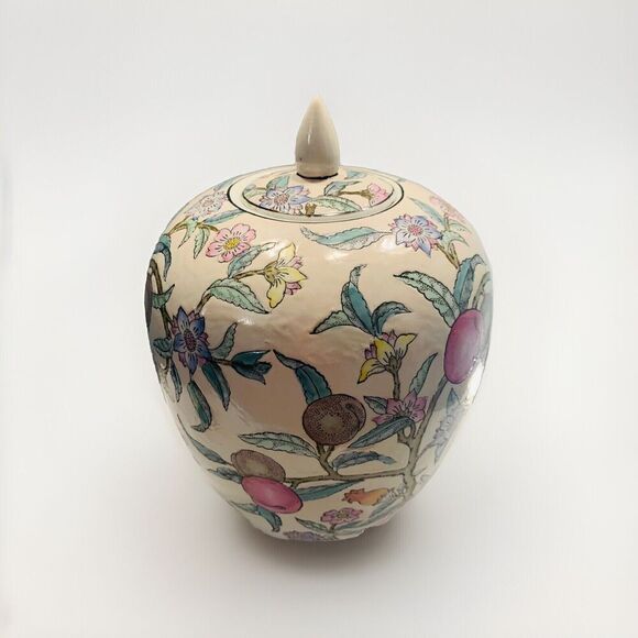 Vintage 12” WBI Floral Botanical Chinoiserie Plum tree blossoms Ceramic Vase Urn - Picture 1 of 11